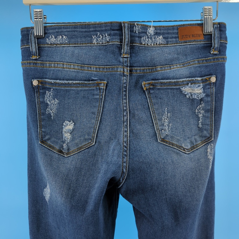 Judy Blue Skinny Fit Distressed Leopard Patch Jeans Medium Wash JB8265MD 7/28 - Picture 12 of 14